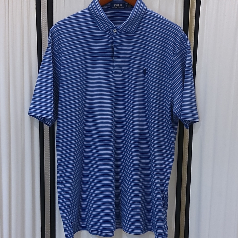 Polo Ralph Lauren Polo Shirt Blue w/Dk‎ Blue & Lt. Blue Stripes, XL